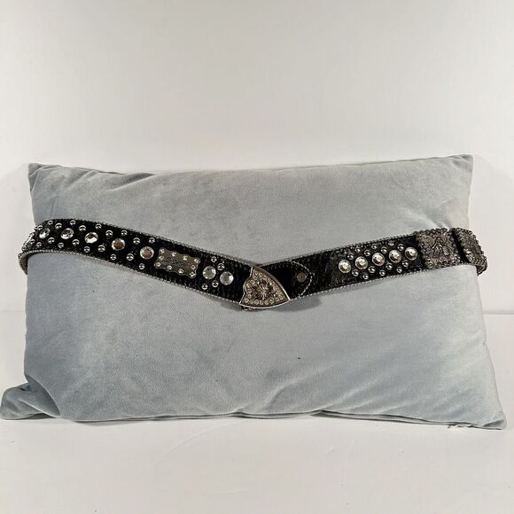 BHW Barrel Racer Belt Leather Western Bling Rhinestones Studs Black Size 38.5 - Picture 5 of 16